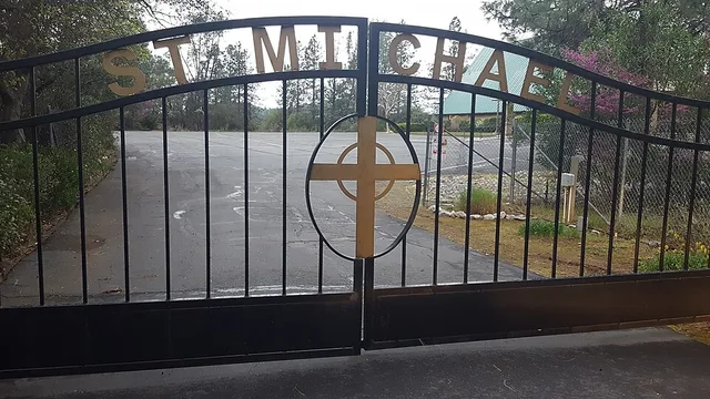 Saint Michael Catholic Mission in Shasta Lake California Gate