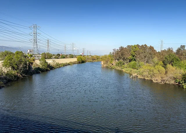 San Gabriel River from Peck Road Bridge. South El Monte is on the left side and City of Industry is on the right side of the river in this image. Peck Road Bridge is less than a m...