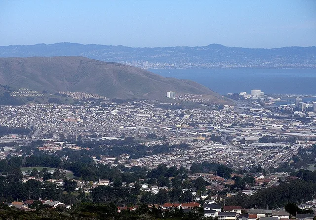 The city of en:South San Francisco, California , as viewed from nearby Sweeney Ridge in the Golden Gate National Recreation Area.
