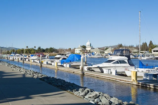 Suisun City Marina with City Hall in the background.