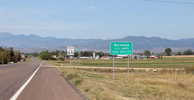 Entering the city of Berthoud, Colorado, from the east.