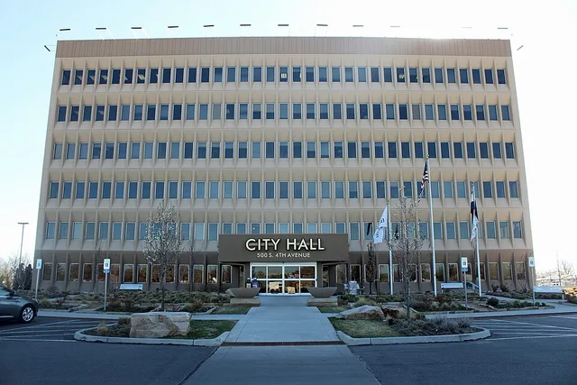 The Brighton, Colorado City Hall, located at 500 South 4th Avenue in Brighton, Colorado.