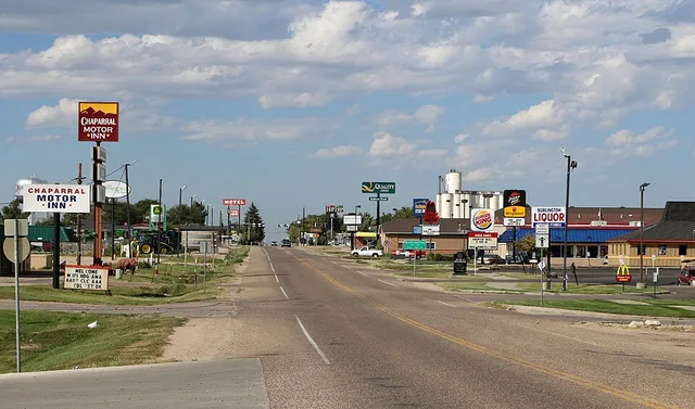 Looking north along South Lincoln Street in Burlington, Colorado .