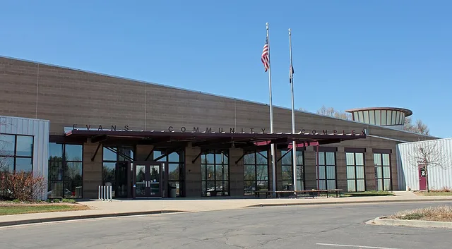 The Evans Community Complex (city hall), located at 1100 37th Street in Evans, Colorado.