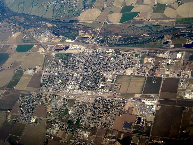 Aerial view of Fort Morgan, Colorado in June 2017
