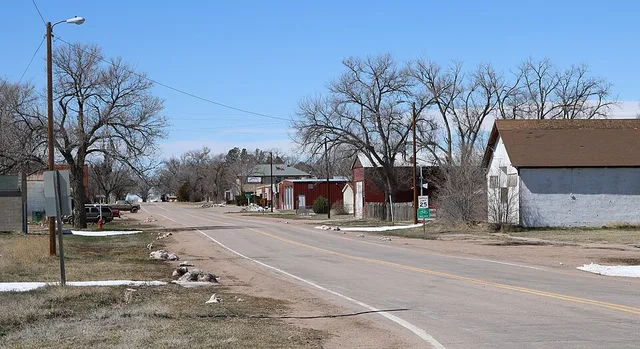 A view down Weld County Road 120 3/4 in Grover, Colorado.
