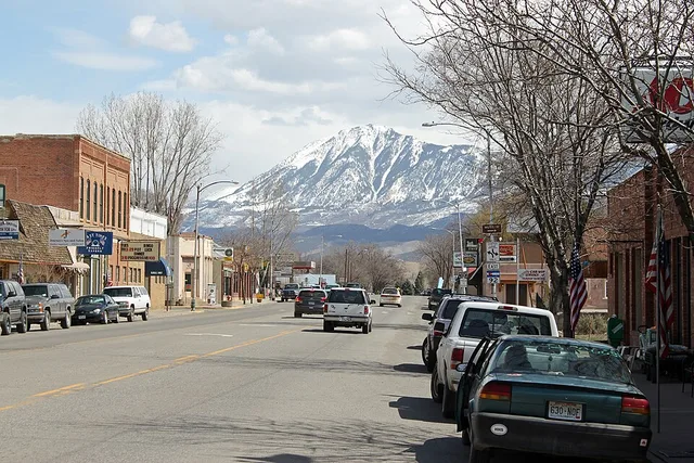 East Bridge Street in Hotchkiss, Colorado. The Mountain is Mt. Lanborn. East Bridge Street is also Colorado State Highway 92.