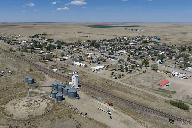 Aerial view of Kit Carson, Colorado (pop. 255).