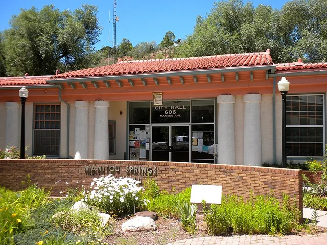 City Hall in Manitou Springs, Colorado. In the Manitou Springs Historic District (recognized October 7, 1983) which is roughly bounded by El Paso Boulevard, Ruxton Ave., U.S. Rout...