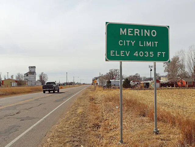 The town of Merino, Colorado , in Logan County.