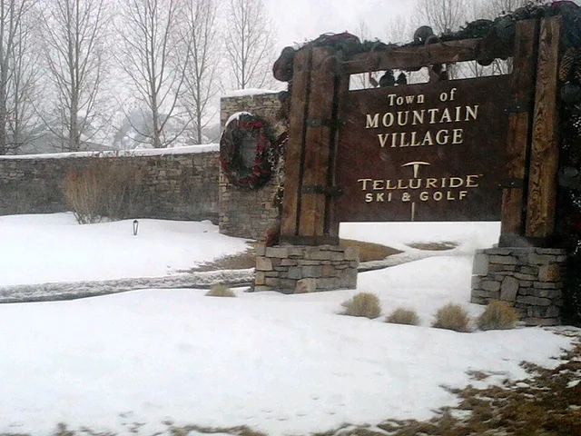 Welcome sign of Mountain Village, Colorado
