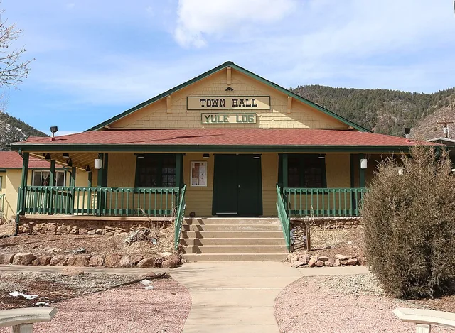The Palmer Lake town hall, located at 28 Valley Crescent in Palmer Lake, Colorado. The property is listed on the Colorado State Register of Historic Properties. 5EP.6247