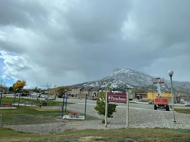 The signage for the town of Parachute, Colorado