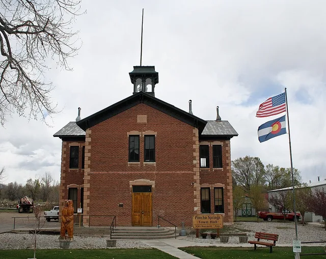The Poncha Springs Schoolhouse, located in Poncha Springs Colorado. The building is now used as the town hall.