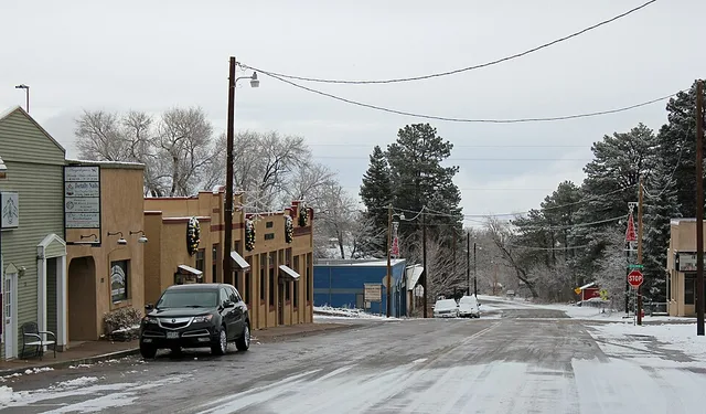 Rye, Colorado. The view is of Main Street, looking towards the east.