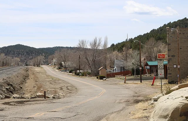 The town of Starkville, Colorado , in Las Animas County. The view shows East Railroad Avenue, the town's main street.