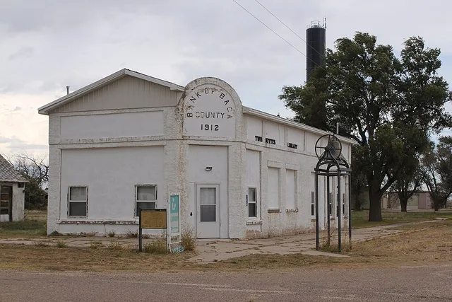 The Two Buttes Library, located in Two Buttes, Colorado. The library is housed in the old Bank of Baca County building, built in 1912.