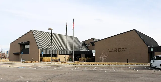 The City of Wheat Ridge Municipal Building (city hall), located at 7500 West 29th Avenue in Wheat Ridge, Colorado.