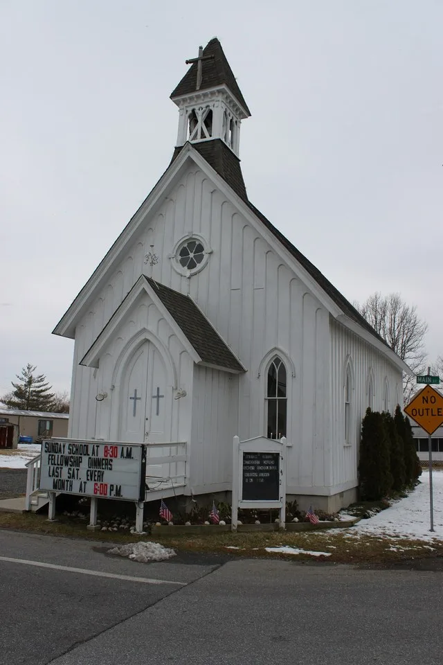 Saxton United Methodist Church, Bowers Beach Delaware, shot from an angle, digitally removed the power lines