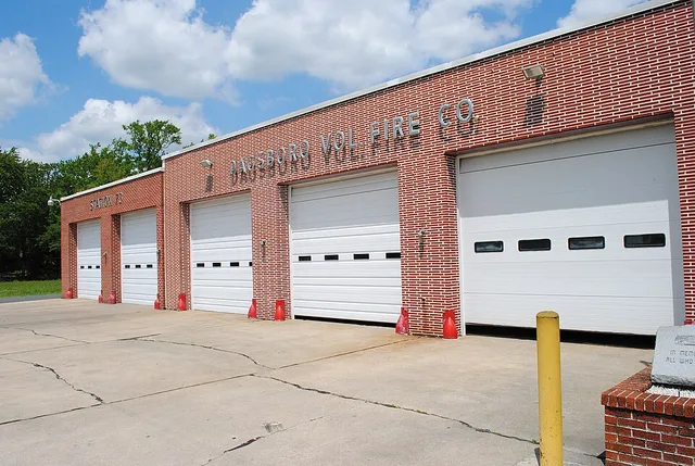 Engine bays at the front of the fire house.