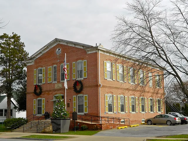 Old school and town hall in the Delaware City Historic District (on the NRHP since December 15, 1983) The historic district is roughly bounded by the Delaware River, Dragon Creek...