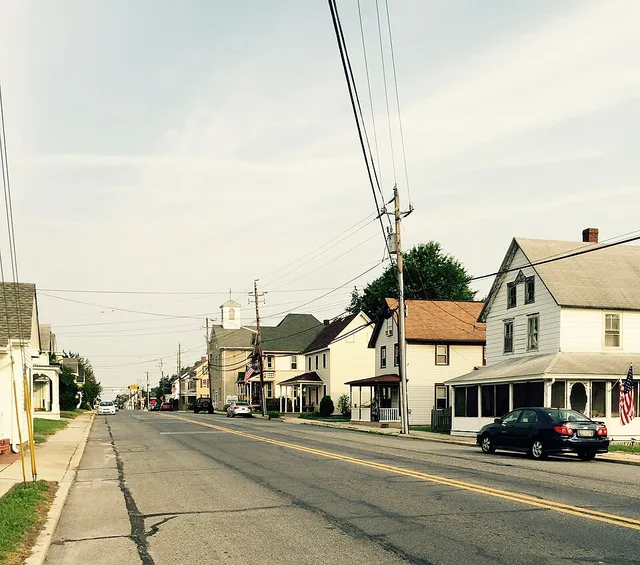 This is downtown Felton, Delaware, United States. I am standing on E. Main St. looking East with Felton United Methodist Church mid-way on the right. Main Street is part of Delawa...