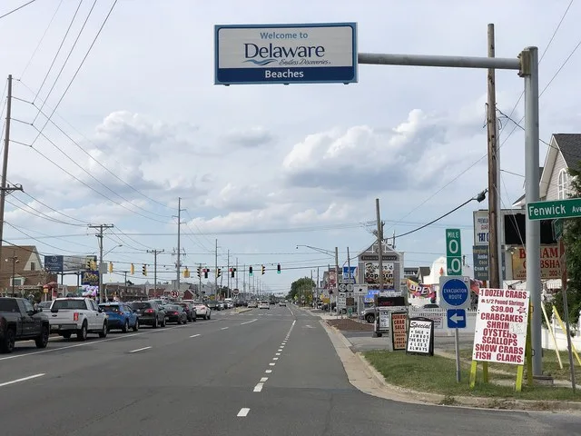 View north along Delaware State Route 1 (Coastal Highway) at Fenwick Avenue just south of Fenwick Island in Sussex County, Delaware