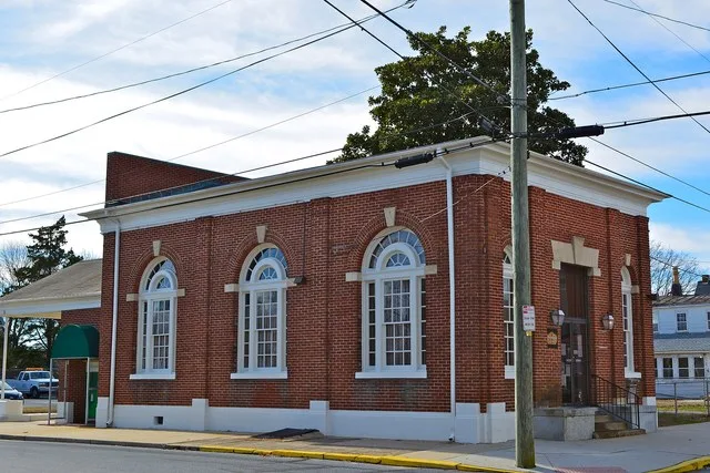 Town hall in the Frederica Historic District, listed on the NRHP on November 9, 1977. The district includes Market, Front, and David Sts. in Frederica, Kent County, Delaware