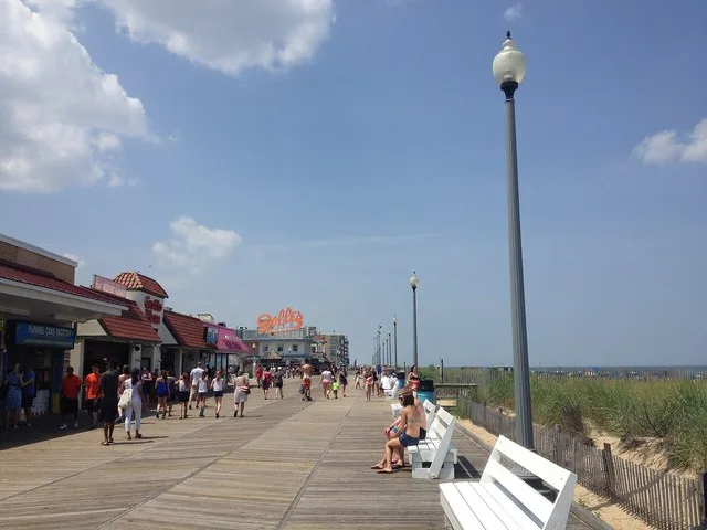 A view of the boardwalk in Rehoboth Beach, Delaware looking north toward Rehoboth Avenue