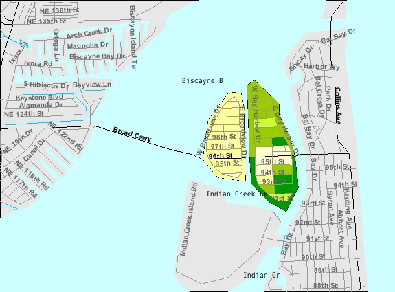 map of town of Bay Harbor Islands, Florida showing boundaries