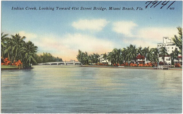File name : 06_10_008292 Title : Indian Creek, Looking toward 41st Street Bridge, Miami Beach, Florida Date issued : 1930 - 1945 (approximate) Physical description : 1 print (post...