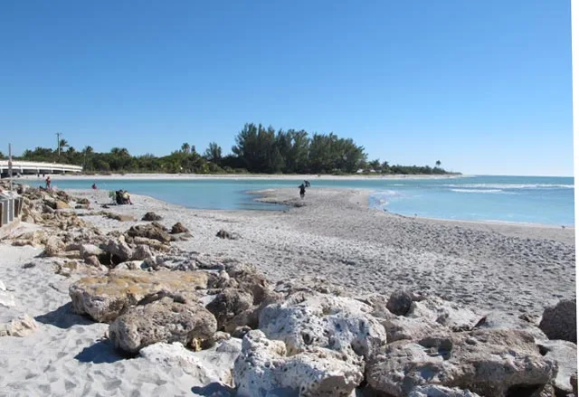 A view looking across to Sanibel from the Captiva side of Blind Pass. The bridge connecting the two islands is visible on the extreme left.