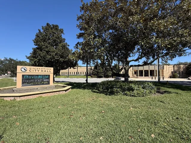 Winter Springs City Hall and sign in Winter Springs, Florida.