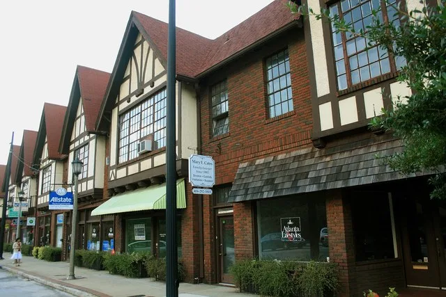 Tudor Revival architecture strip mall , 120 Avondale Road, Avondale Estates. Avondale Estates Historic District