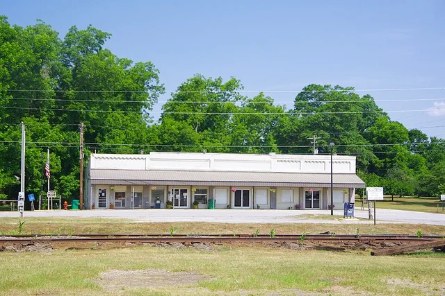 Town Hall (center), post office, and community center in Bowersville, Georgia, United States.
