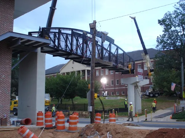 Pedestrian Foot Bridge located in Demorest, Georgia in front of the Piedmont College Campus on Historic US 441 that connects two pieces of Piedmont College.