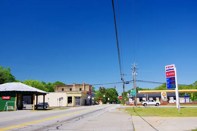 View along Main Street (Georgia State Route 106) in Ila, Georgia, United States