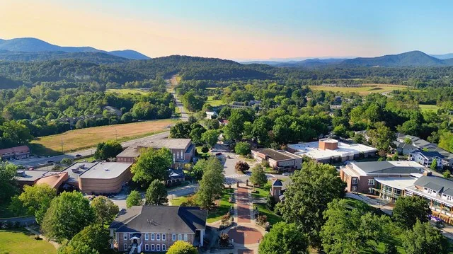 Downtown Young Harris, Georgia, and Young Harris College