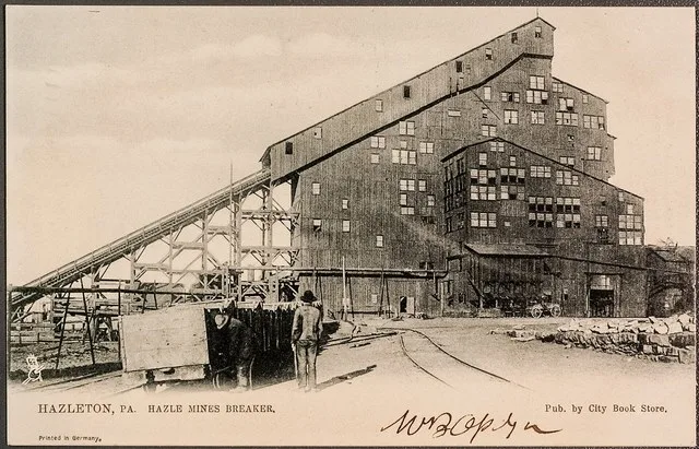 A commercial postcard depicting Hazle Mines Breaker in Hazleton, Pa., Published by City Book Store. Raphael Tuck & Sons' Post Card Series No. 2312. Postmarked June 21, 1906.