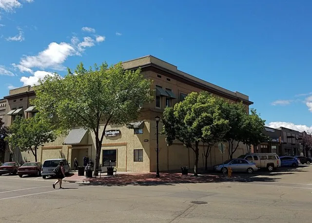 The former Nampa Department Store, NRHP 82000327, in Nampa, Idaho, repurposed as residential dwelling space. The store was designed by Tourtellotte and Hummel and constructed by G...