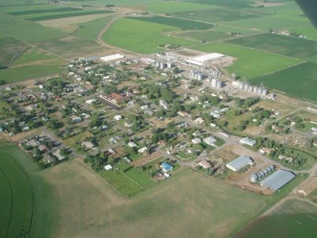 Photo of Newdale Idaho from the air, facing South-West