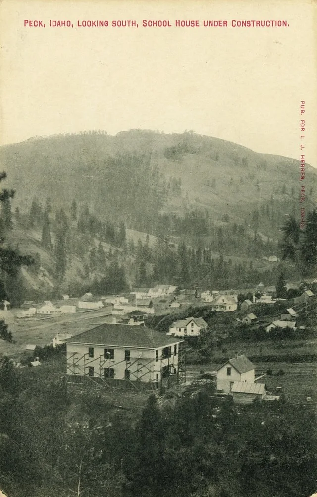 Town View and School, 1914 - Peck, Idaho