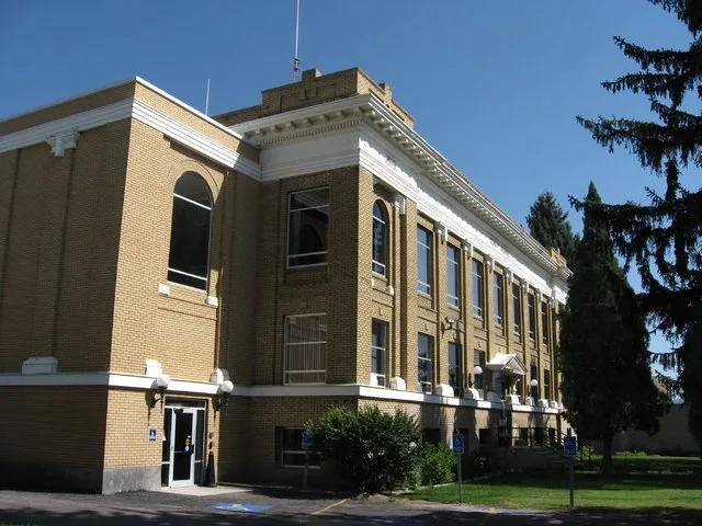 Facade of the Caribou County Courthouse — located at 159 S. Main Street in Soda Springs , Idaho , United States . Built in 1919, the courthouse is listed on the National Register...