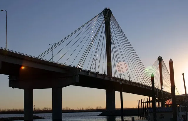 This is a picture of the Clark Bridge, a bridge that spans the Mississippi River connecting Alton, IL to West Alton, MO.