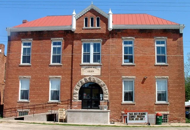 Library Hall in Altona, Illinois . Photograph taken June 4, 2006 by Kelly Martin .