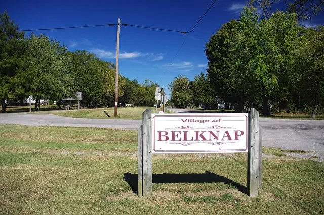Welcome sign in Belknap, Illinois, United States.