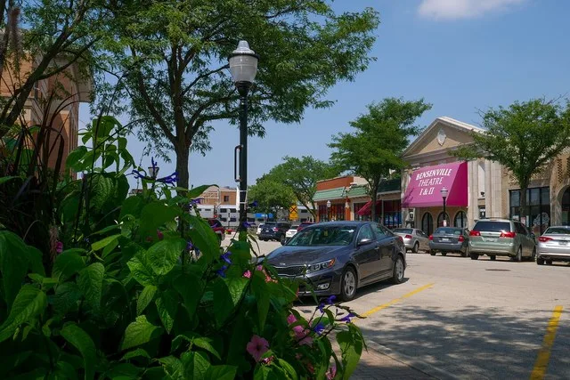 S. Center St. Bensenville, IL - including the Bensenville Theatre, Metra's Milwaukee District / West Line, and Village Hall
