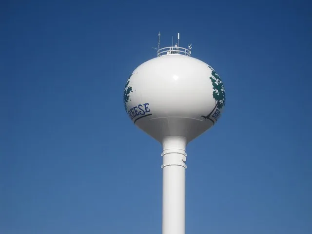 Water tower in Breese along Old U.S. route 50