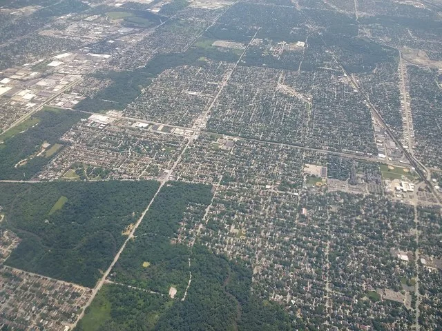 An aerial view of La Grange Park and neighboring Brookfield, Illinois.