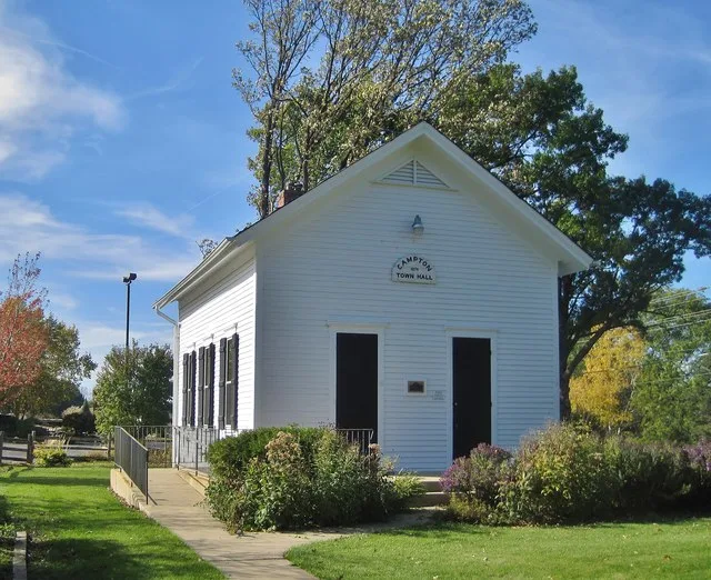 Campton Town Hall in Campton Hills (1874). It has been used continuously since 1874, largely as administrative offices for Campton Township .